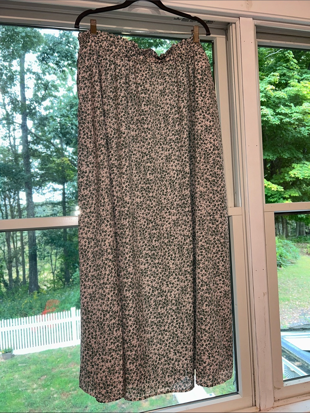 SHEIN White Maxi Skirt with Green Floral Print